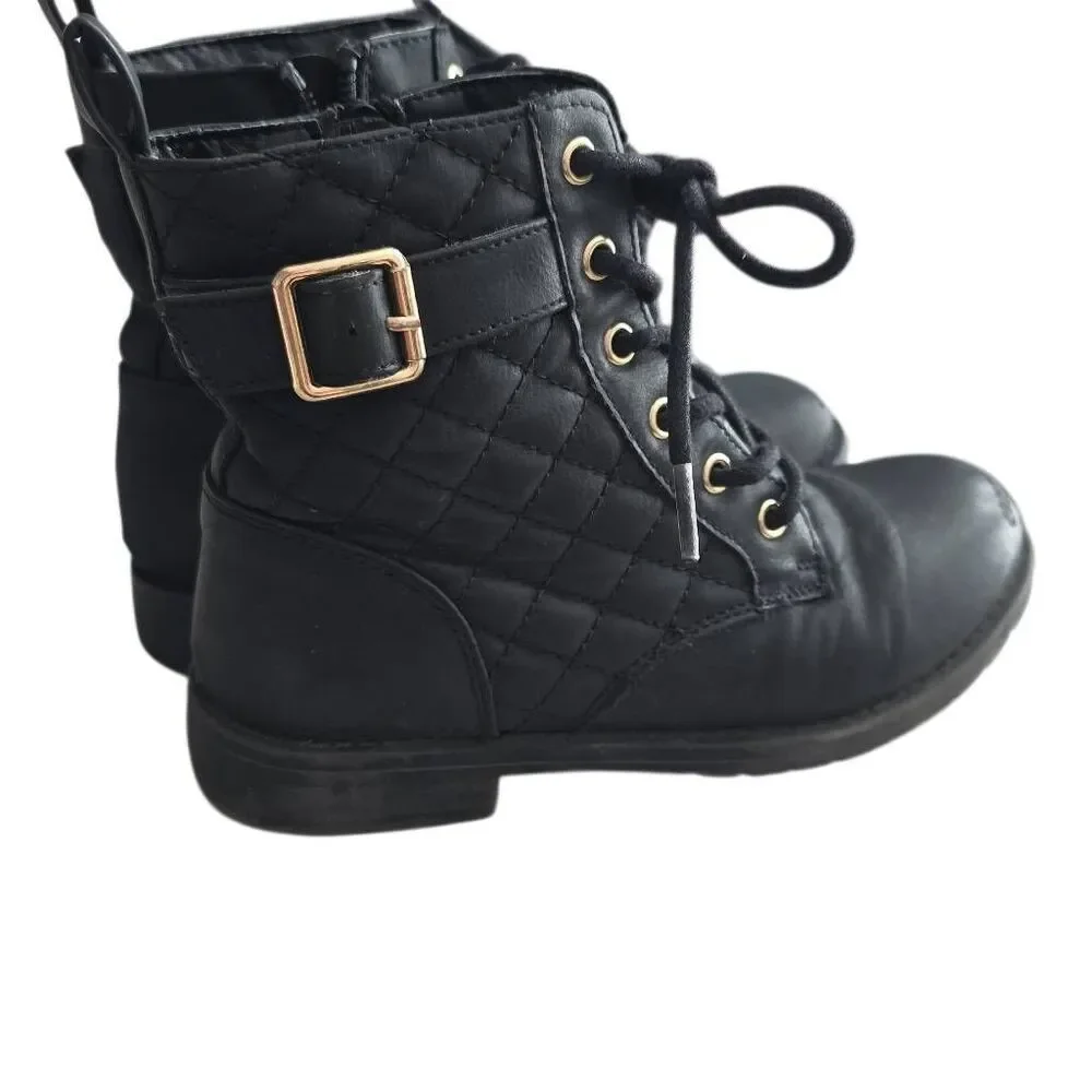 The Children's Place Girls Size 1 Black Quilted Buckle Lace Up High Top Boots